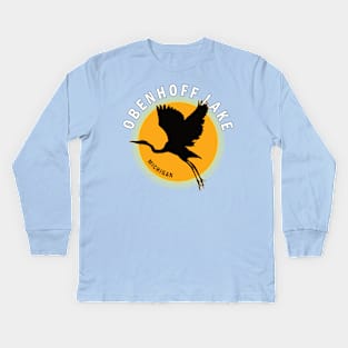 Obenhoff Lake in Michigan Heron Sunrise Kids Long Sleeve T-Shirt